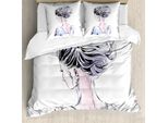 Abakuhaus Set Copripiumino Astratto Per Letto Singolo, Messy Bun, Antiacaro, Adatto A Chi Soffre Di Allergie, Con Federa, 200 Cm X 200 Cm - 80 X 80 Cm, Ceil Blu Bianco Blush
