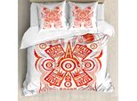 Abakuhaus Set Copripiumino Etnico Per Letti Singoli, Motivi Simbolici Maya Aztec, Antiacaro, Adatto A Chi Soffre Di Allergie, Con Federa, 155 Cm X 220 Cm - 80 X 80 Cm, Bianco Vermiglio