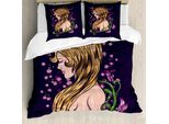 Abakuhaus Set Copripiumino Astratto Per Letto Singolo, Disegno Floreale, Antiacaro, Adatto A Chi Soffre Di Allergie, Con Federa, 200 Cm X 200 Cm - 80 X 80 Cm, Viola Scuro Multicolore
