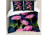 Abakuhaus Set Copripiumino Romantico Per Letti Singoli, Foglie Di Rosa Su Rami, Antiacaro, Adatto A Chi Soffre Di Allergie, Con Federa, 155 Cm X 220 Cm - 80 X 80 Cm, Notte Rosa, Blu, Verde