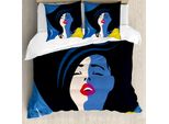 Abakuhaus Set Copripiumino Astratto Per Letto Singolo, Lady Portrait, Antiacaro, Adatto A Chi Soffre Di Allergie, Con Federa, 155 Cm X 220 Cm - 80 X 80 Cm, Blu Azzurro Multicolore