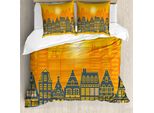 Abakuhaus Amsterdam Set Copripiumino Per Letti Singoli, Architettura Urbana Retrò, Antiacaro, Adatto A Chi Soffre Di Allergie, Con Federa, 200 Cm X 200 Cm - 80 X 80 Cm, Blu Ardesia Marigold