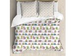 Abakuhaus Amsterdam Set Copripiumino Per Letti Singoli, Edifici Urbani Colorati, Antiacaro, Adatto A Chi Soffre Di Allergie, Con Federa, 155 Cm X 220 Cm - 80 X 80 Cm, Verde Lime Multicolore