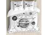 Abakuhaus Set Copripiumino Astratto Per Letti Singoli, Pianeti Geometrici Moderni, Antiacaro, Adatto A Chi Soffre Di Allergie, Con Federa, 200 Cm X 200 Cm - 80 X 80 Cm, Grigio Antracite Bianco