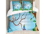 Abakuhaus Set Copripiumino Per Letto Singolo, Tropical Botanical Parrot, Antiacaro, Adatto A Chi Soffre Di Allergie, Con Federa, 155 Cm X 220 Cm - 80 X 80 Cm, Umbra Forest Green