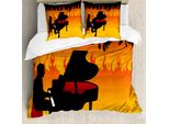 Abakuhaus Set Copripiumino Per Letto Singolo, Pianista Suona Sulle Fiamme, Antiacaro, Adatto A Chi Soffre Di Allergie, Con Federa, 155 Cm X 220 Cm - 80 X 80 Cm, Marigold Multicolor