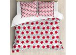 Abakuhaus Set Copripiumino Per Letto Singolo, Tropical Endemic Botanik, Antiacaro, Adatto A Chi Soffre Di Allergie, Con Federa, 200 Cm X 200 Cm - 80 X 80 Cm, Corallo Scuro Bianco