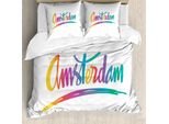 Abakuhaus Amsterdam Set Copripiumino Per Letti Singoli, Scritta Colorata A Mano, Antiacaro, Adatto A Chi Soffre Di Allergie, Con Federa, 155 Cm X 220 Cm - 80 X 80 Cm, Giallo Terra Multicolore