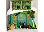 Abakuhaus Set Copripiumino Lemur Per Letti Singoli, Wild Forest Leben Orso Caricatura, Antiacaro, Adatto A Chi Soffre Di Allergie, Con Federa, 200 Cm X 200 Cm - 80 X 80 Cm, Fern Green Multicolor