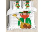 Abakuhaus Set Copripiumino Per Letto Singolo, Cartone Animato Con Mandolino, Antiacaro, Adatto A Chi Soffre Di Allergie, Con Federa, 200 Cm X 200 Cm - 80 X 80 Cm, Verde Giada Multicolore