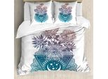 Abakuhaus Set Copripiumino Alchimie Per Letti Singoli, Motivo Fiori, Luna E Pizzo, Antiacaro, Adatto A Chi Soffre Di Allergie, Con Federa, 155 Cm X 220 Cm - 80 X 80 Cm, Multicolore