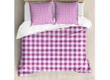 Abakuhaus Set Copripiumino Geometrico Per Letti Singoli, Tartan Angespornt Squares, Antiacaro, Adatto A Chi Soffre Di Allergie, Con Federa, 155 Cm X 220 Cm - 80 X 80 Cm, Fucsia E Lilla