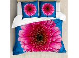 Abakuhaus Set Copripiumino Rosa Scuro Per Letti Singoli, Fiori Di Gerbera, Antiacaro, Adatto A Chi Soffre Di Allergie, Con Federa, 200 Cm X 200 Cm - 80 X 80 Cm, Blu Azzurro-Rosa