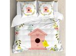 Abakuhaus Set Copripiumino Per Letto Singolo, Winged Animal Flowers, Antiacaro, Adatto A Chi Soffre Di Allergie, Con Federa, 155 Cm X 220 Cm - 80 X 80 Cm, Multicolore