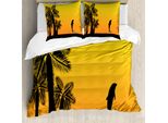 Set Copripiumino Estivo Abakuhaus Per Letti Singoli, Ombre Sunset Palms Dolphin, Antiacaro, Adatto A Chi Soffre Di Allergie, Con Federa, 155 Cm X 220 Cm - 80 X 80 Cm, Giallo Arancione