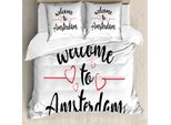 Abakuhaus Amsterdam Set Copripiumino Per Letti Singoli, Motivo Di Benvenuto, Antiacaro, Adatto A Chi Soffre Di Allergie, Con Federa, 155 Cm X 220 Cm - 80 X 80 Cm, Grigio Scuro Corallo