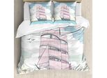 Abakuhaus Set Copripiumino Vintage Con Tatuaggi Nautici Per Letti Singoli, Dreamy Windjammer, Antiacaro E Anallergico Con Federa, 155 Cm X 220 Cm - 80 X 80 Cm, Avorio Rosa Pastello