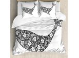 Abakuhaus Set Copripiumino Vintage Nautical Tattoo Per Letti Singoli, Zentangle Whale, Antiacaro E Anallergico Con Federa, 200 Cm X 200 Cm - 80 X 80 Cm, Taupe Scuro E Bianco