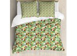 Abakuhaus Set Copripiumino Per Letto Singolo, Fiori Tropicali, Antiacaro, Adatto A Chi Soffre Di Allergie, Con Federa, 155 Cm X 220 Cm - 80 X 80 Cm, Verde Oliva Peperoncino