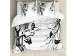 Abakuhaus Set Copripiumino Per Letto Singolo, Nest Of Sparrows, Antiacaro, Adatto A Chi Soffre Di Allergie, Con Federa, 200 Cm X 200 Cm - 80 X 80 Cm, Bianco E Grigio Scuro