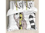 Abakuhaus Set Copripiumino Lemur Per Letti Singoli, Tropical Ring Con Cartoni Animati, Antiacaro, Adatto A Chi Soffre Di Allergie, Con Federa, 200 Cm X 200 Cm - 80 X 80 Cm, Grigio Giallo