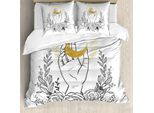 Abakuhaus Set Copripiumino Magic Moon Per Letti Singoli, Crescent Blumenkranz, Antiacaro, Adatto A Chi Soffre Di Allergie, Con Federa, 155 Cm X 220 Cm - 80 X 80 Cm, Terra Giallo Grigio