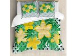 Abakuhaus Set Copripiumino Per Letto Singolo, Motivi Floreali Esotici, Antiacaro, Adatto A Chi Soffre Di Allergie, Con Federa, 155 Cm X 220 Cm - 80 X 80 Cm, Azzurro, Giallo, Verde