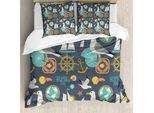 Abakuhaus Set Copripiumino Per Letti Singoli, Sea Life Fish Gull, Antiacaro, Adatto A Chi Soffre Di Allergie, Con Federa, 155 Cm X 220 Cm - 80 X 80 Cm, Blu Ardesia Multicolore