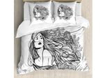 Abakuhaus Set Copripiumino Astratto Per Letto Singolo, Fiori Di Camomilla, Antiacaro, Adatto A Chi Soffre Di Allergie, Con Federa, 155 Cm X 220 Cm - 80 X 80 Cm, Grigio Antracite Bianco