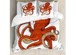 Abakuhaus Set Copripiumino Vintage Nautical Tattoo Per Letti Singoli, Disegno Polipo, Antiacaro, Adatto A Chi Soffre Di Allergie, Con Federa, 200 Cm X 200 Cm - 80 X 80 Cm, Vermilion Eggshell