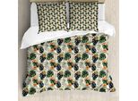 Abakuhaus Set Copripiumino Per Letto Singolo, Fiori Tropicali Monstera, Antiacaro, Adatto A Chi Soffre Di Allergie, Con Federa, 155 Cm X 220 Cm - 80 X 80 Cm, Multicolore