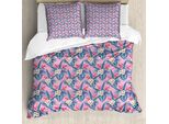 Abakuhaus Set Copripiumino Per Letto Singolo, Fiori Tropicali Astratti, Antiacaro, Adatto A Chi Soffre Di Allergie, Con Federa, 155 Cm X 220 Cm - 80 X 80 Cm, Rosa Baby E Blu Cielo Scuro