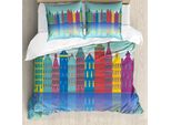 Abakuhaus Amsterdam Set Copripiumino Per Letti Singoli, Elementi Urbani Futuristici, Antiacaro, Adatto A Chi Soffre Di Allergie, Con Federa, 200 Cm X 200 Cm - 80 X 80 Cm, Blu Azzurro Multicolore