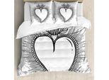 Abakuhaus Alchimie Set Copripiumino Per Letti Singoli, Cuore Con Raggi, Antiacaro, Adatto A Chi Soffre Di Allergie, Con Federa, 155 Cm X 220 Cm - 80 X 80 Cm, Grigio Antracite Bianco