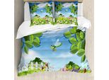 Abakuhaus Set Copripiumino Per Letto Singolo Con Motivo Floreale E Insetti, Spring Scene, Antiacaro, Adatto A Chi Soffre Di Allergie, Con Federa, 200 Cm X 200 Cm - 80 X 80 Cm, Blu Azzurro Multicolore