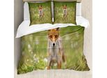 Abakuhaus Set Copripiumino Per Letto Singolo, Coyote Animale Curioso, Antiacaro, Adatto A Chi Soffre Di Allergie, Con Federa, 200 Cm X 200 Cm - 80 X 80 Cm, Verde Oliva Cannella