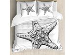 Abakuhaus Set Copripiumino Vintage Nautical Tattoo Per Letti Singoli, Disegno Starfish, Antiacaro E Anallergico Con Federa, 200 Cm X 200 Cm - 80 X 80 Cm, Grigio Antracite E Bianco