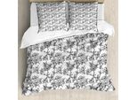 Set Copripiumino Abakuhaus Blumenweinlese Per Letti Singoli, Design Monocromatico, Antiacaro E Anallergico, Con Federa, 155 Cm X 220 Cm - 80 X 80 Cm, Grigio Antracite E Bianco