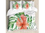 Abakuhaus Set Copripiumino Per Letto Singolo, Motivo Floreale Esotico, Antiacaro E Anallergico, Con Federa, 155 Cm X 220 Cm - 80 X 80 Cm, Terra Di Siena Bruciata Verde Chiaro
