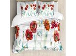 Abakuhaus Set Copripiumino Per Letto Singolo Con Motivo Floreale E Insetti, Papaveri Acquerellati, Antiacaro, Adatto A Chi Soffre Di Allergie, Con Federa, 200 Cm X 200 Cm - 80 X 80 Cm, Multicolore