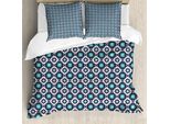 Set Copripiumino Abakuhaus Boho Per Letti Singoli, Folkloric Marokko Tile Inspire, Antiacaro, Adatto A Chi Soffre Di Allergie, Con Federa, 155 Cm X 220 Cm - 80 X 80 Cm, Seafoam Dark Blue