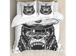 Abakuhaus Set Copripiumino Vintage Con Tatuaggi Nautici Per Letti Singoli, Seaman Gorilla Art, Antiacaro E Anallergico Con Federa, 155 Cm X 220 Cm - 80 X 80 Cm, Grigio Scuro Bianco