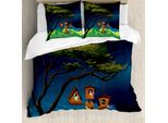 Abakuhaus Set Copripiumino Per Letto Singolo, Fly Animals Nest Cartoon, Antiacaro, Adatto A Chi Soffre Di Allergie, Con Federa, 200 Cm X 200 Cm - 80 X 80 Cm, Blu Notte Multicolore