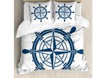 Abakuhaus Set Copripiumino Vintage Con Tatuaggi Nautici Per Letti Singoli, Motivo Volante, Antiacaro E Anallergico Con Federa, 155 Cm X 220 Cm - 80 X 80 Cm, Blu Cielo Scuro E Bianco