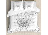 Abakuhaus Set Copripiumino Alchimie Per Letti Singoli, Tonalità Tenui Boho Butterfly, Antiacaro, Adatto A Chi Soffre Di Allergie, Con Federa, 155 Cm X 220 Cm - 80 X 80 Cm, Grigio Bianco