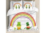 Abakuhaus Set Copripiumino Per Letto Singolo Elf, Folletti Sotto Un Arcobaleno, Antiacaro, Adatto A Chi Soffre Di Allergie, Con Federa, 200 Cm X 200 Cm - 80 X 80 Cm, Fern Green Multicolor