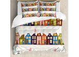 Abakuhaus Amsterdam Set Copripiumino Per Letti Singoli, Case Stravaganti Sulle Strade, Antiacaro, Adatto A Chi Soffre Di Allergie, Con Federa, 200 Cm X 200 Cm - 80 X 80 Cm, Pale Eggshell Multicolor