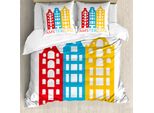 Abakuhaus Amsterdam Set Copripiumino Per Letti Singoli, Amsterdam Wording Houses, Antiacaro, Adatto A Chi Soffre Di Allergie, Con Federa, 200 Cm X 200 Cm - 80 X 80 Cm, Bianco Multicolore