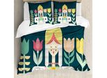 Abakuhaus Amsterdam Set Copripiumino Per Letti Singoli, Ragazza Olandese E Fiori, Antiacaro, Adatto A Chi Soffre Di Allergie, Con Federa, 155 Cm X 220 Cm - 80 X 80 Cm, Verde Acqua Scuro E Multicolore