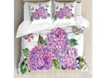 Abakuhaus Set Copripiumino Per Letto Singolo Con Motivo Floreale E Insetti, Foglie Di Ortensia, Antiacaro E Anallergico, Con Federa, 200 Cm X 200 Cm - 80 X 80 Cm, Verde Pavone Multicolore